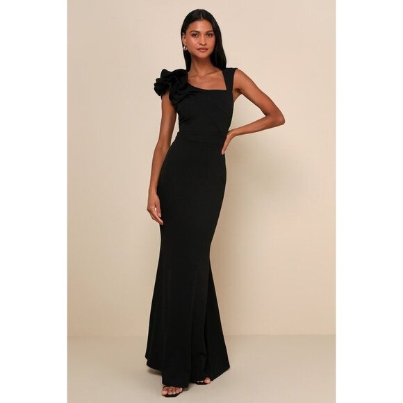 Lulus Lucette Black Sleeveless Ruffled Mermaid Maxi Dress - Size L - Picture 1 of 1